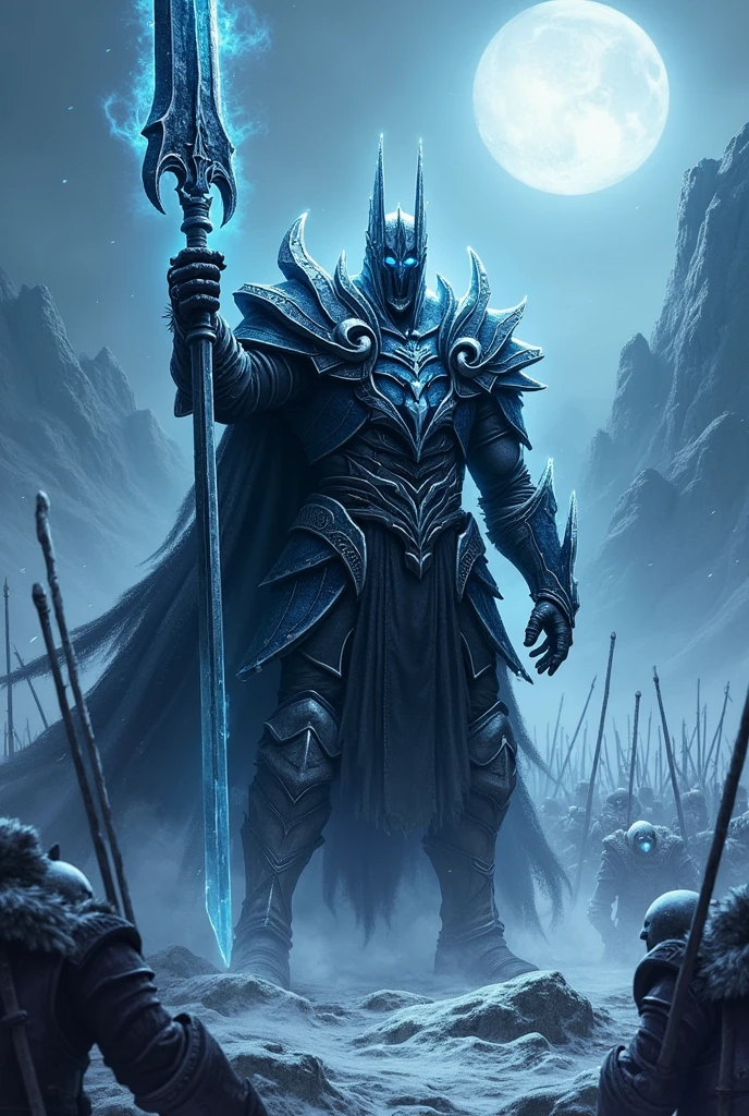 The lich king from world of warcraft slaughtering armys