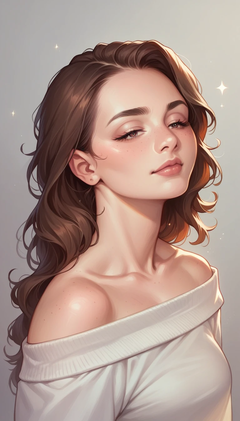 Beautiful indian model brown hair sparkling eyes perfect body stunning realistic realistic 23 yrs old light freckles on the face closed up look photo realistic