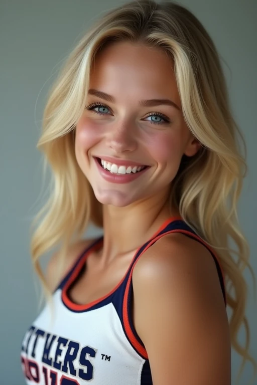 photographier, Photo de belle femme sexy, jeune de 22 ans, blond, type swedish, seulement, porter un haut tee-shirt, joyeux, heureux, sexy, regarder le spectateur, Texture de la peau, grain photo, Photo brute, sport, football, ballon, herbe, jouer au football avec un ballon