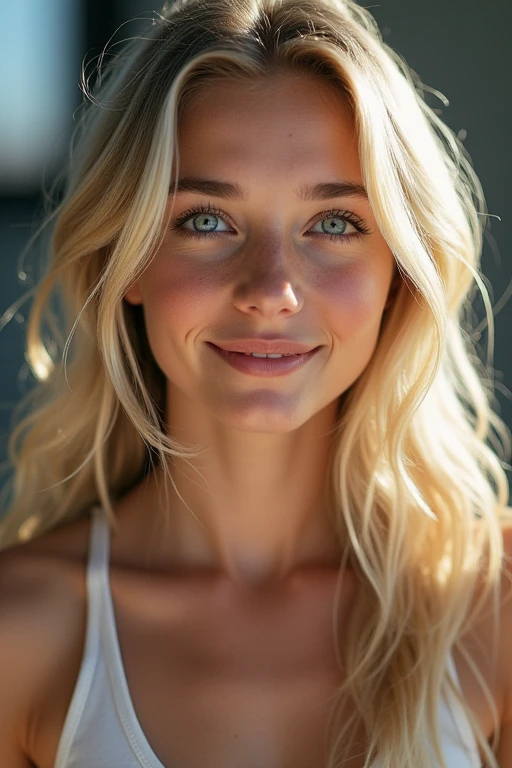 Masterpiece、Highest quality、Super fine、Fine、High resolution、Perfect dynamic composition、Detailed face、Detailed body、Realistic、18-year-old female、Cheerleading、looks fun、smile、Blonde Russian with blue eyes