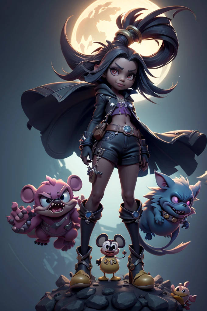 monstros estilos kingdom hearts, baseados em animais,3d style, shadown monster, demons, darkness monster, rayman legends, mickey mouse character style, girl and body, kingdom hearts, malhas leves e quentinhas, cores frias e alegres, portando espada magica, dark mouse in around, (raytrace), cores variadas