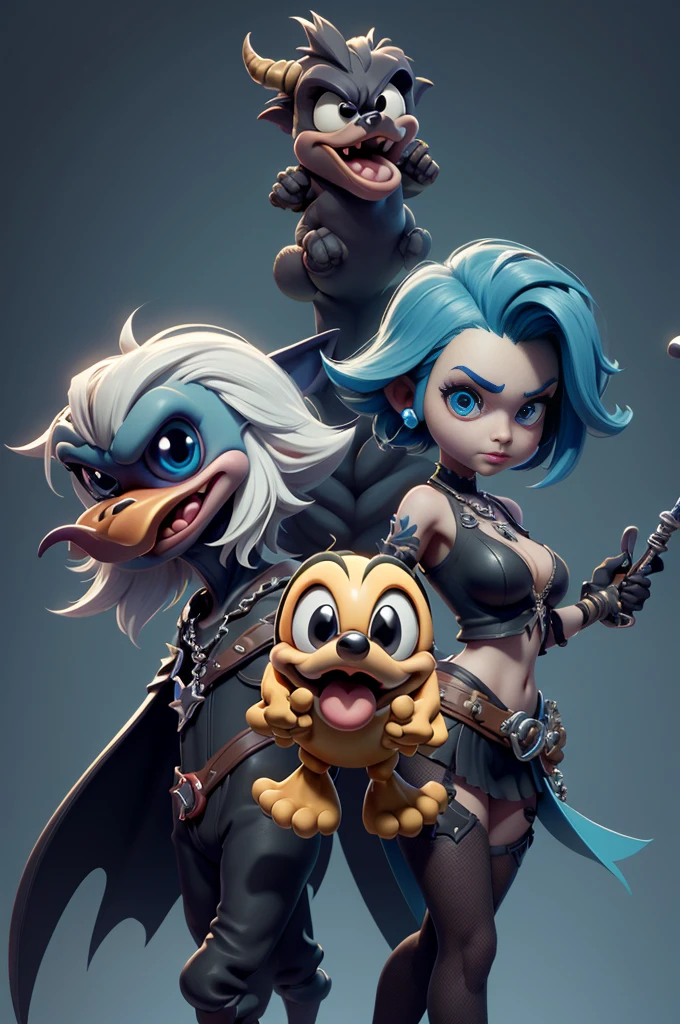 monstros estilos kingdom hearts, baseados em animais,3d style, shadown monster, demons, darkness monster, rayman legends, mickey mouse character style, girl and body, kingdom hearts, malhas leves e quentinhas, cores frias e alegres, portando espada magica, dark mouse in around, (raytrace), cores variadas