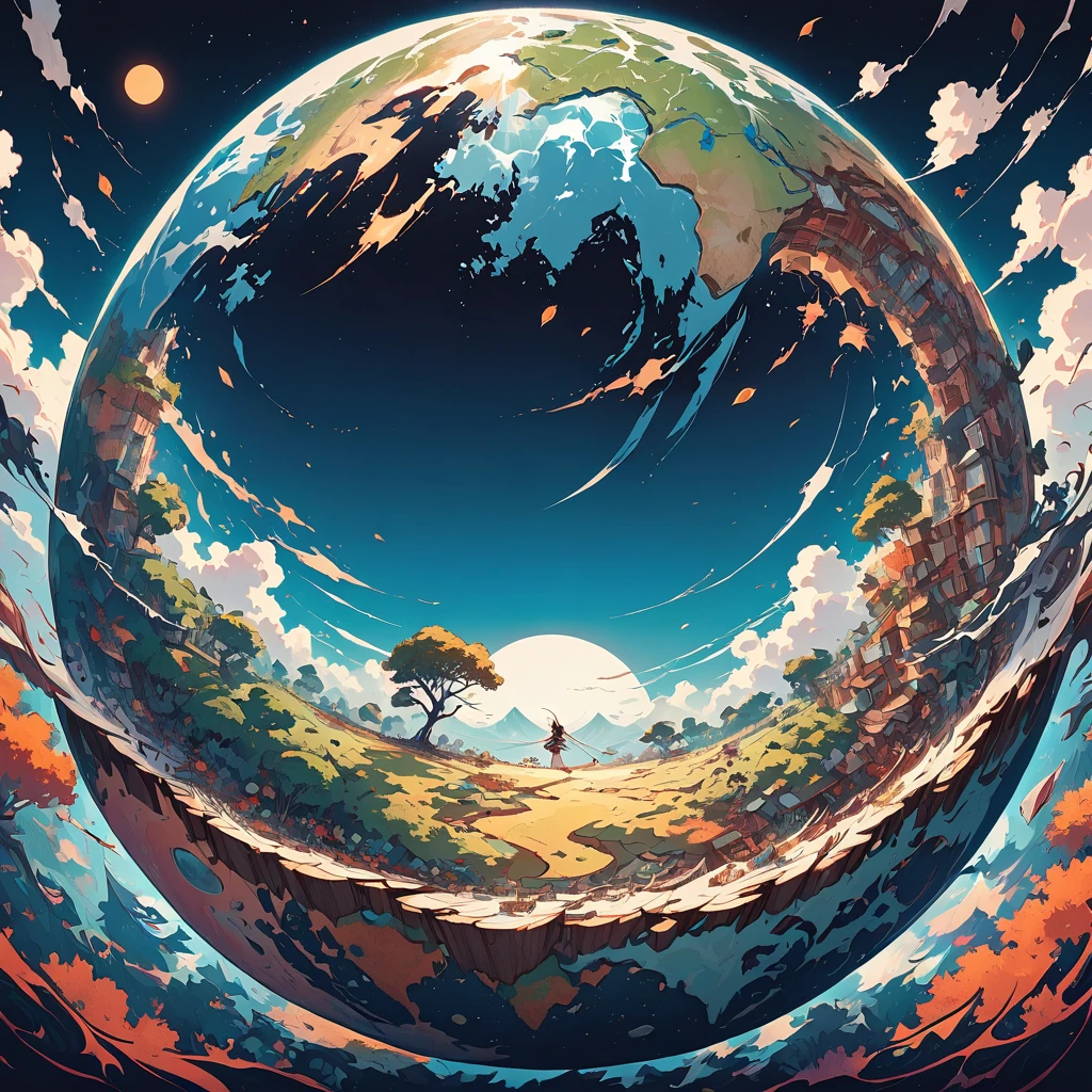 Cut the Earth vertically into slices,Illustration style