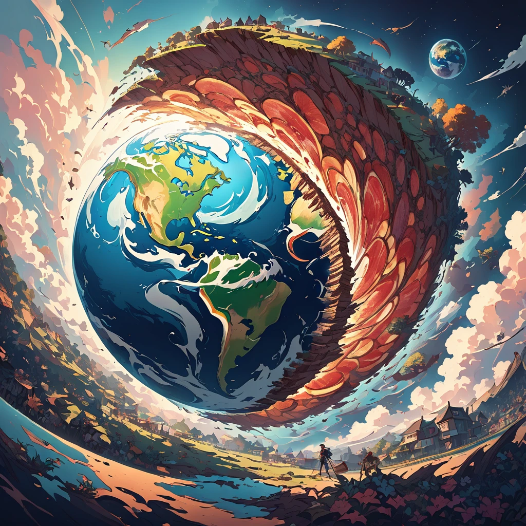 Cut the Earth vertically into slices,Illustration style