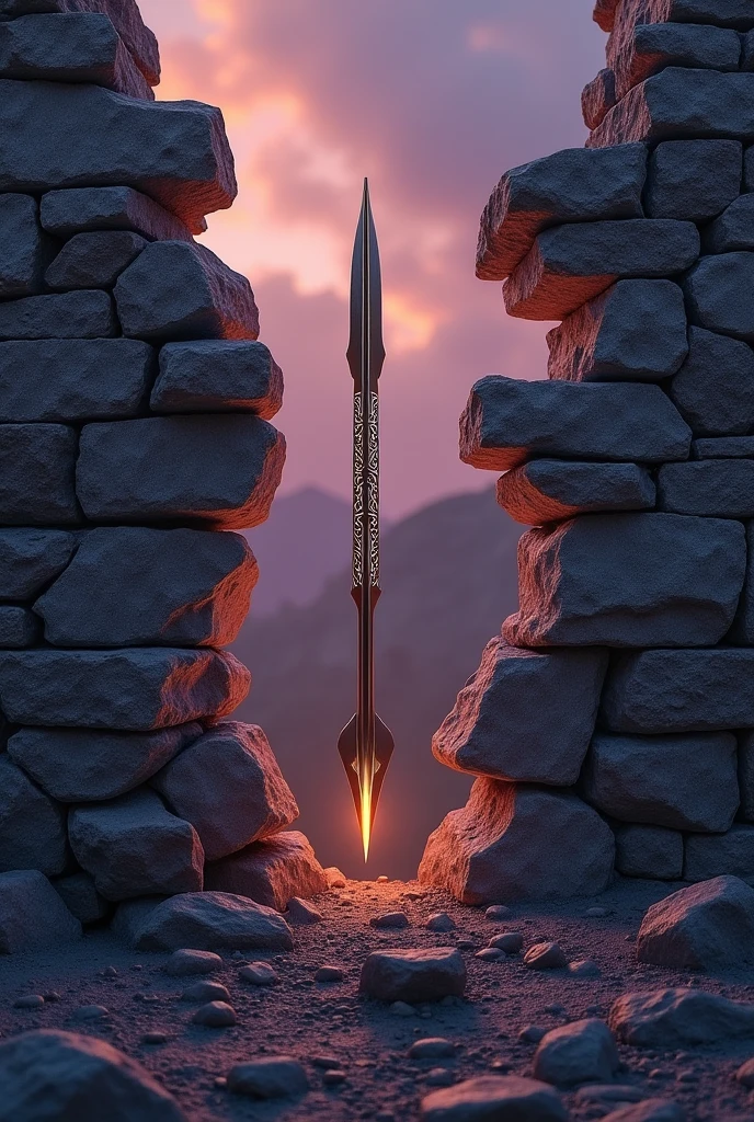 Broken wall with an arrow coming out of it in a sudden and stylish way