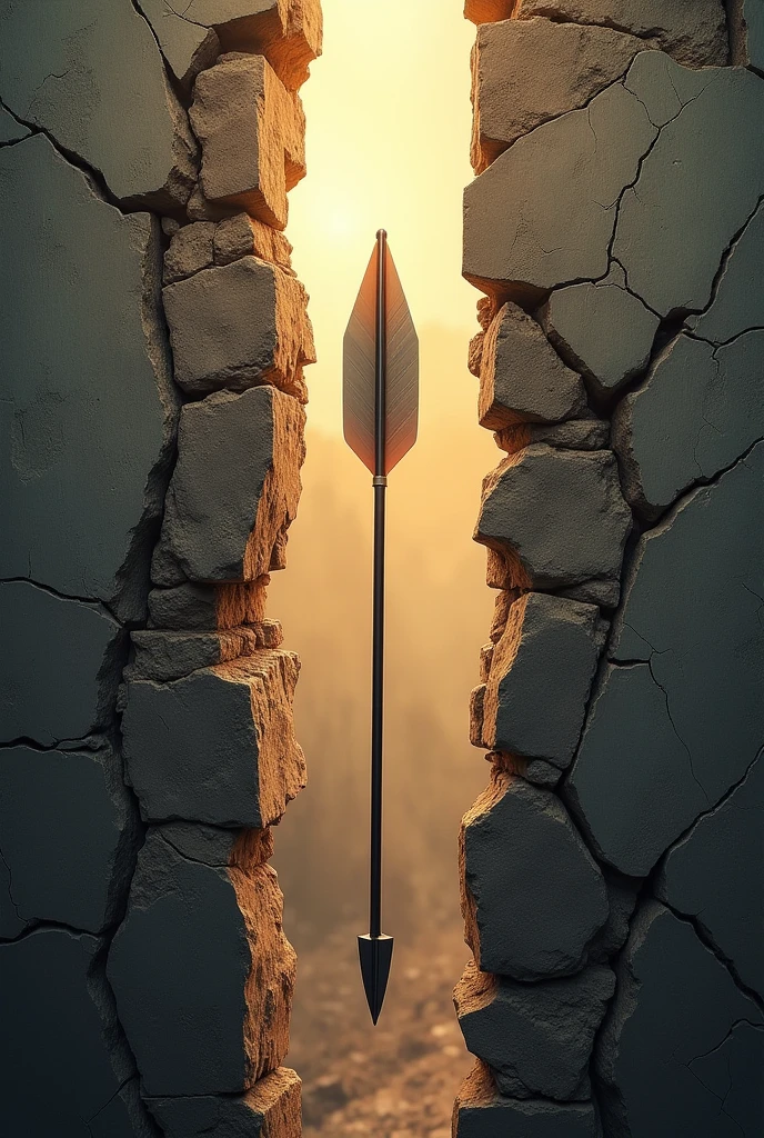 Broken wall with an arrow coming out of it in a sudden and stylish way