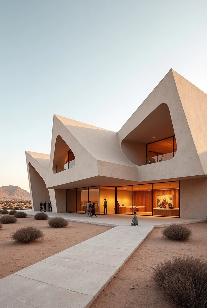 Volumetric design of an art gallery in the folding style in a hot and dry climate