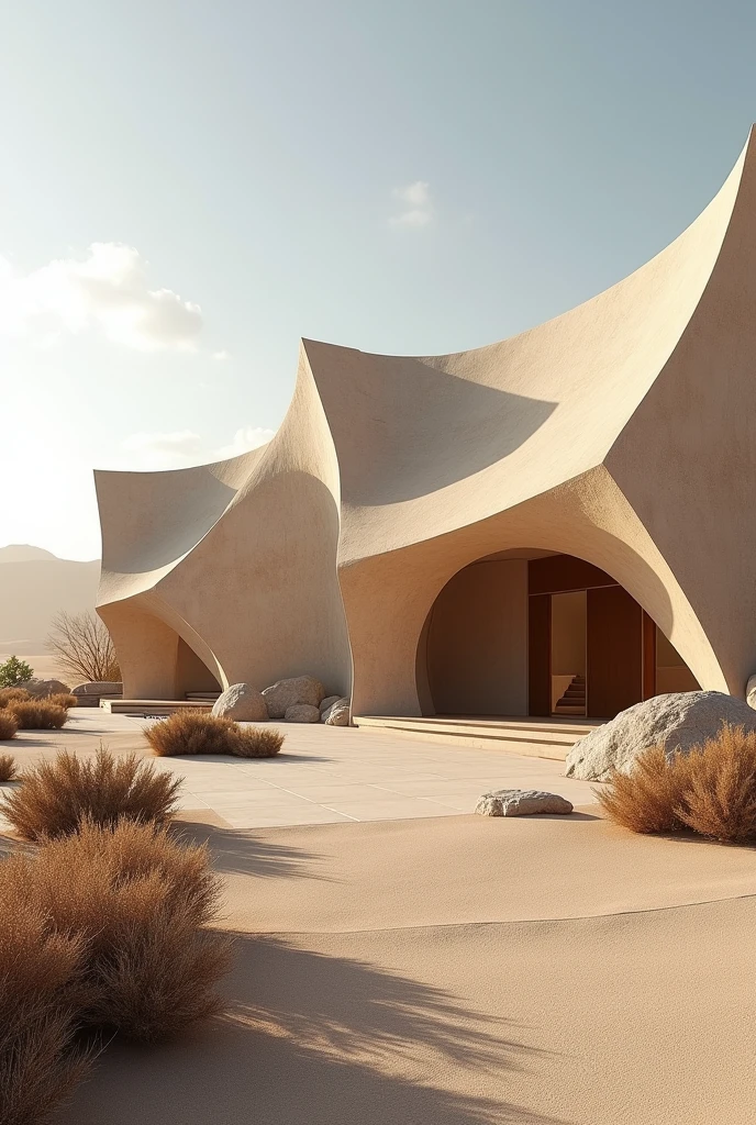 Volumetric design of an art gallery in the folding style in a hot and dry climate
