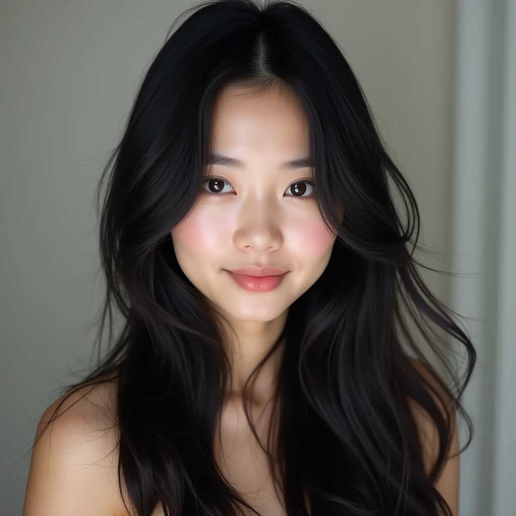 Asian
Beautiful girl
Selfie
Black hair
Long hair, smooth hair, messy, high quality, high quality, live-action, natural impression, realism
