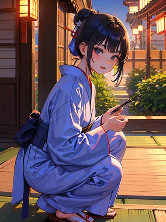 Girl in yukata watching the Gozan no Okuribi (Daimonji Yaki)