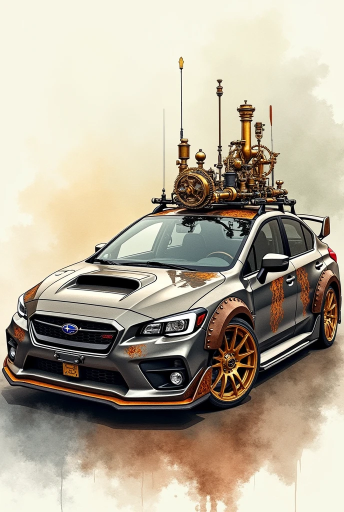 Subaru WRX Steampunk style, Watercolor, trending on artstation, sharp focus, studio photo, intricate details, highly detailed, by Greg Rutkowski, Watercolor, trending on artstation, sharp focus, studio photo, intricate details, highly detailed, by greg rutkowski