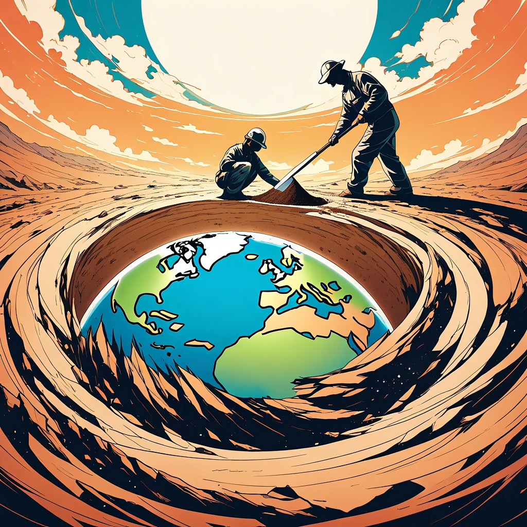 Slicing the Earth into thin pieces,Sampling the Earth,Illustration style