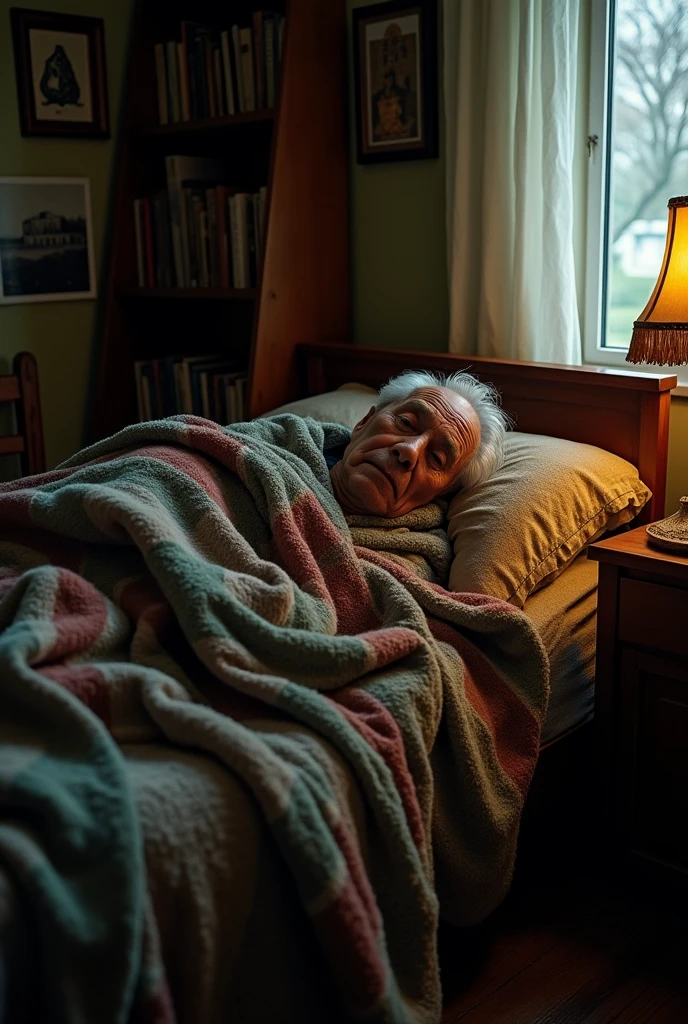 Old single men sleep in blanket