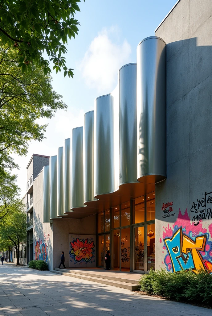 The exterior of an art gallery collection with a folding style