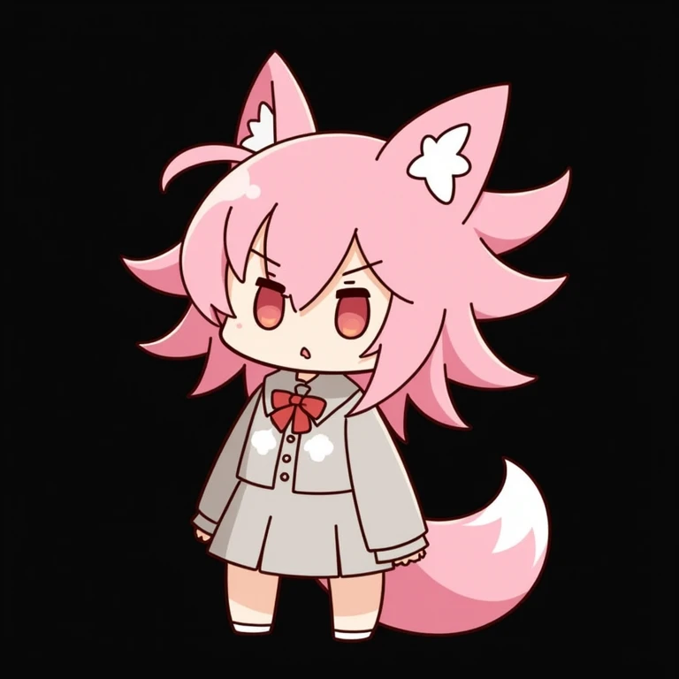 One person, High resolution, Deformation,Hair that looks like ears, Pink Hair,nine tailed fox,Anthropomorphic Icon Style, Black Background