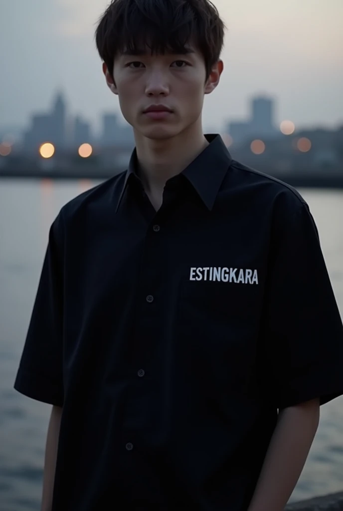 black shirt with the words ESTUNGKARA on the small right front
