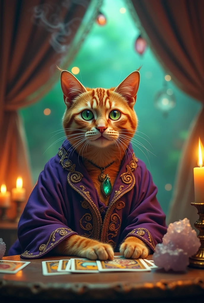 Ultra-realistic Cat Personification fortune teller bright Smiling