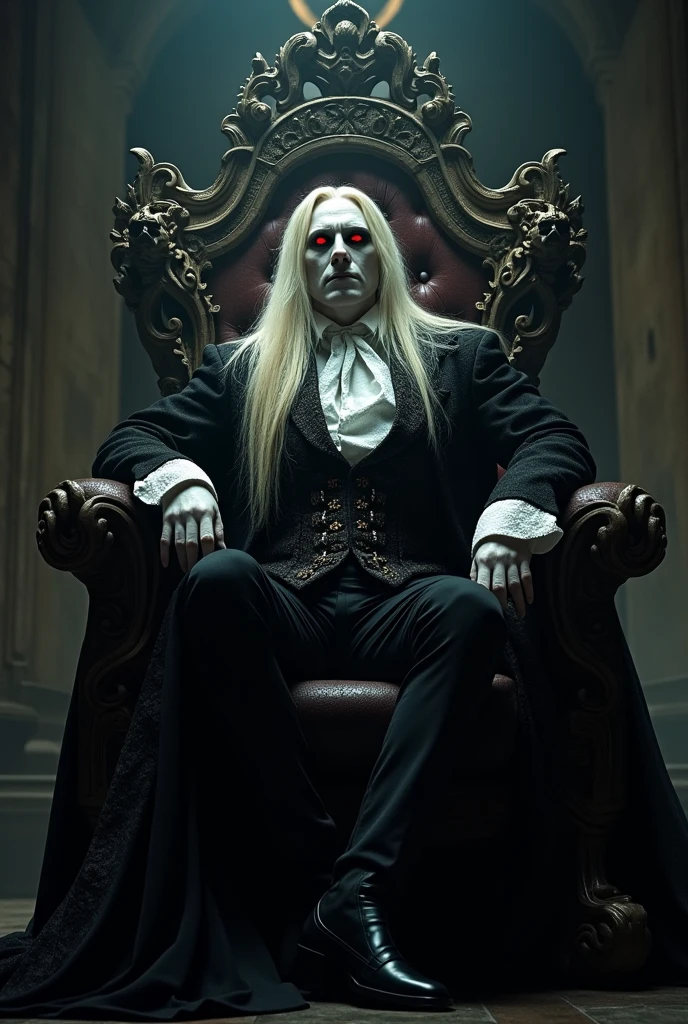 ((masterpiece, 8 K, Best quality, a high resolution:1.3)), (a vampire, sitting on a throne of human bones in a dark castle:1.2), (Editorial style photography:1.2), (His eyes are red, and the skin is very pale:1.2), (his hair is long and blond:1.2), (he is very strong:1.2), (His clothes are in Victorian style:1.2), (focus on his face:1.2), (Canon EOS 5DS R camera, ideal for capturing intricate details of a scene:1.2), (в сочетании с Canon EF 85mm f/1.2L II USM Lens:1.2), (The scene is filled with drama, discreet lighting:1.2), (his intense and piercing gaze, demonstrating his strength:1.2), (Moment, frozen in time, conveying its dark charm and gothic atmosphere:1.3), (ultra photorealistic, highlighting its striking features and the eerie setting of the castle:1.3), (image, which takes viewers into a mesmerizing and exciting moment:1.2), (scene, иллюстрирующая таинственность и опасность a vampireа:1.2), cinematic, Hyper-detailed, crazy details, beautifully color-graded, cinematic Lightning, incredibly detailed and confusing, hypermaximalist, volume, full color, HDR, shallow depth of field, big budget Hollywood film, synoscope, capricious, epic, fabulous