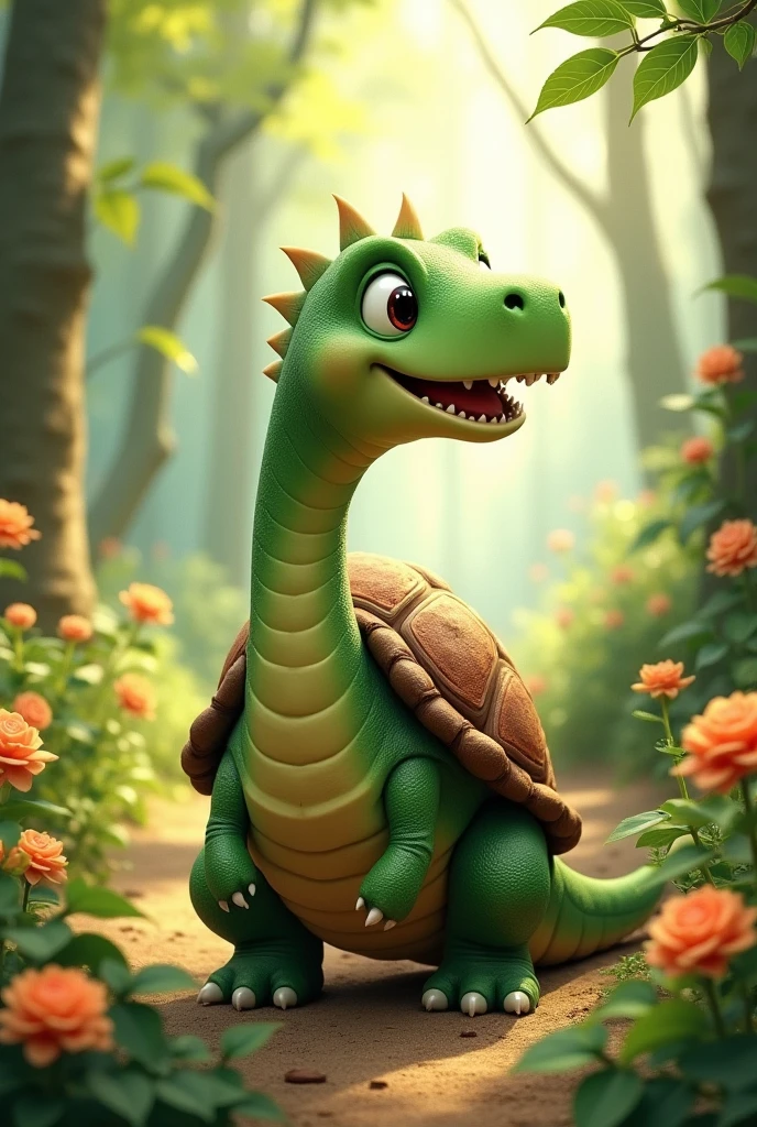 Mixture of sauropod and turtle specie make cute and cartoon like make it more like a cute laughing dragon 🦕🐸