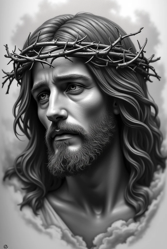 black and grey tattoo of Jesus before being crucified