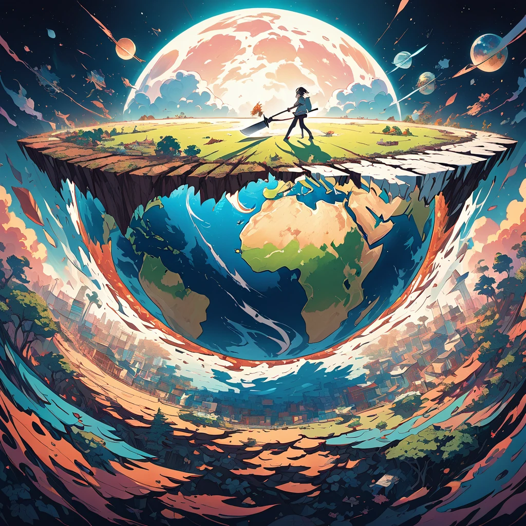Cut the Earth vertically into slices，Slicing the Earth into thin pieces，Illustration style
