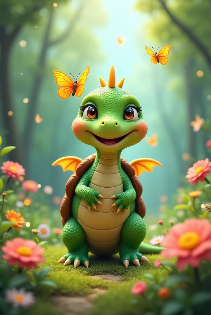 Mixture of sauropod and turtle specie make cute and cartoon like make it more like a cute laughing dragon 🦕🐸