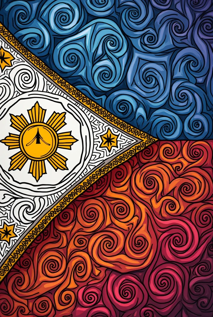 Simple Zentangle art that depicts the love of pilipino in the art and country with Philippine flag create it in zentangle art patterns