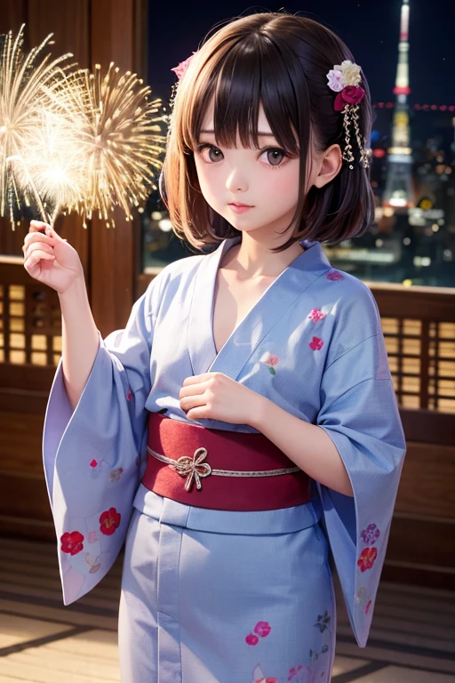 firework, Yukata, Flat Chest