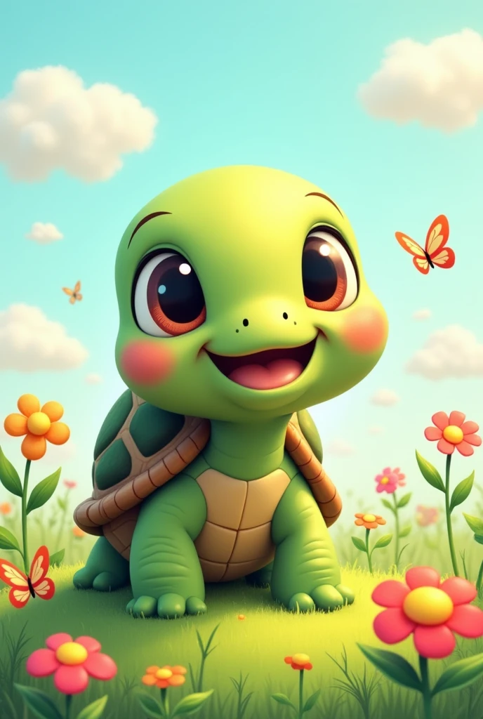 Make a turtle with cute face cartoon like 