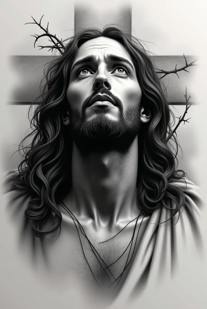 black and grey tattoo of Jesus before being crucified