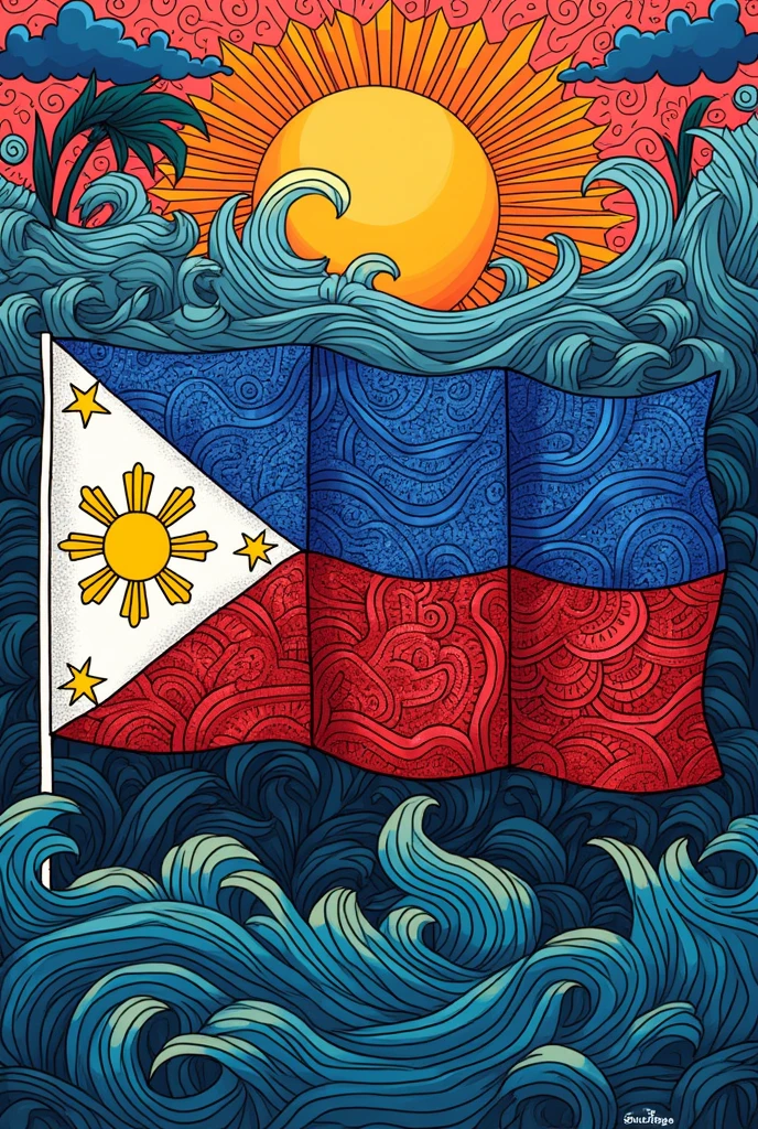 Simple Zentangle art that depicts the love of pilipino in the art and country with Philippine flag create it in zentangle art patterns 