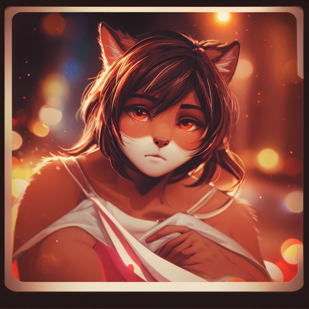 (Sumilux f1.4 36mm , Polaroid , low Latitude old color negative film , cross process , (bokeh), Long exposure , blur , flare, chromatic aberration , (soft focus), (Shallow focus) , soft glow , Maximum aperture, low Key , Transparent depiction , Tyndall:1.3) , Intoxication female cat , Blank look , in the bedroom , dim light , messy underwear , bend over , I feel like throwing up