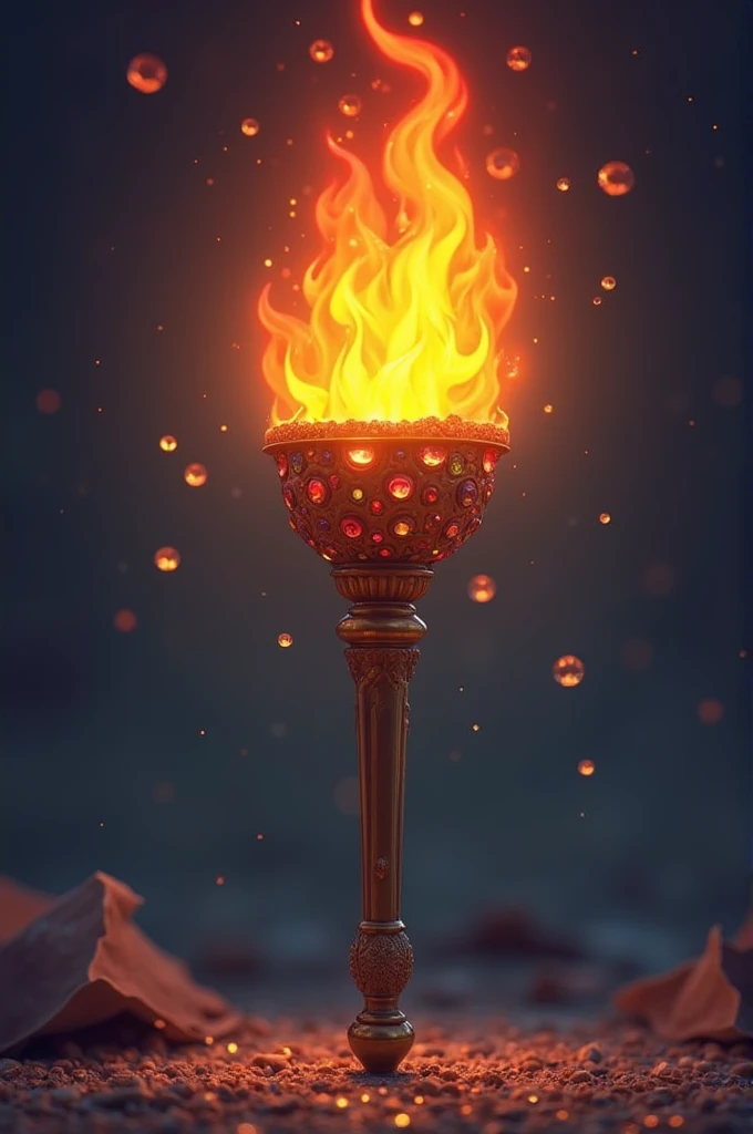 Torch of fire, made with cadbury gems, cartoon style