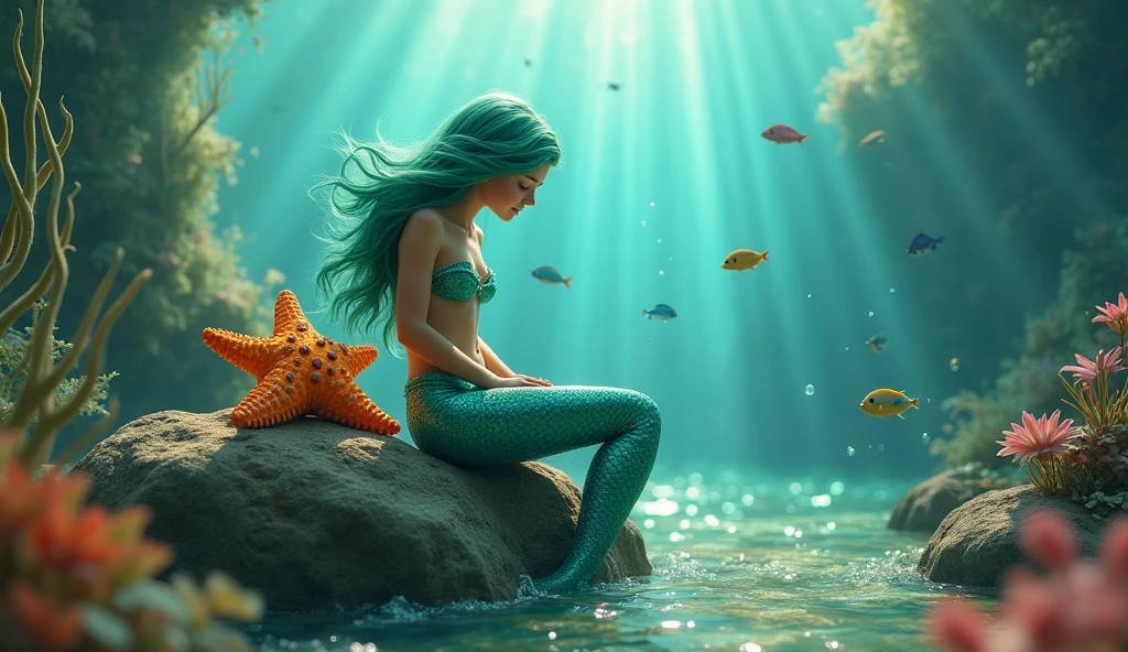 Mermaid talking to starfish