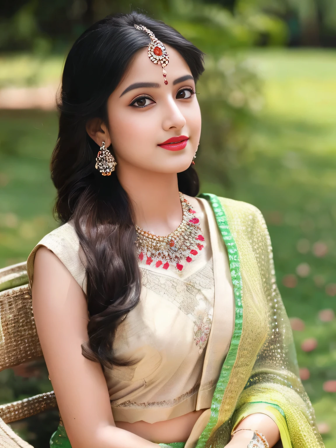 8K, ultra high detailed, an indian girl, cute face, happy, long hair, impressive hairstyle, detailed eyes, detailed lips, indian clothes, saree, yello saree, lace, wearing jewellery, nature background, beautiful flowers, morning, shadow, beautiful clear weather, whole body capture, seating with cat