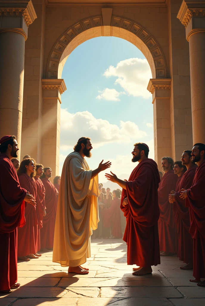 a paralytic walking again after Peter (in Acts chapter 3), order him to rise and walk, at the gate of the Sanhedrin.
