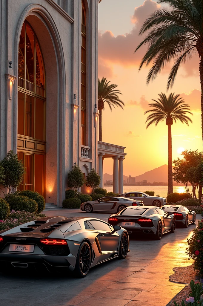 Create me a luxury hotel with luxury cars cover picture for my page 