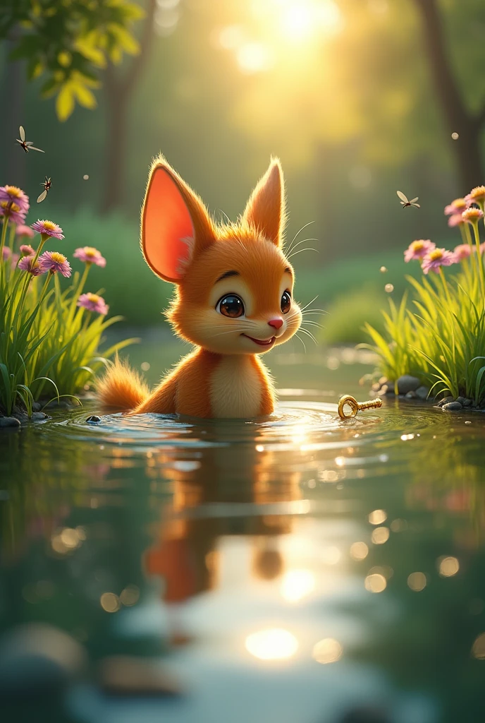 One sunny morning, as Timmy was swimming near the edge of the pond, he noticed something unusual—a small, glittering object lying on the grass just outside the water. Curiosity got the best of him, so Timmy carefully crawled out of the pond to take a closer look. As he approached, he saw that it was a shiny golden key. “What could this key unlock?” Timmy wondered.