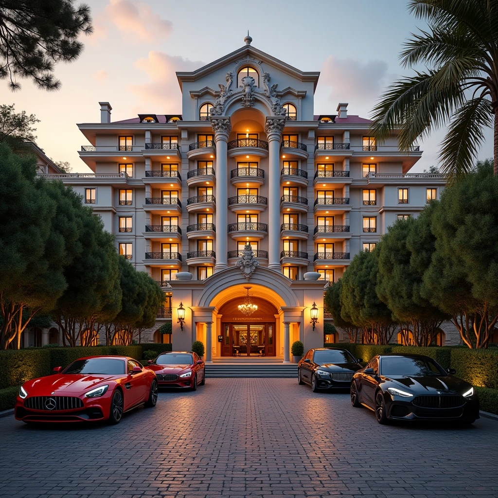 Create me a luxury hotel with luxury cars cover picture for my page 