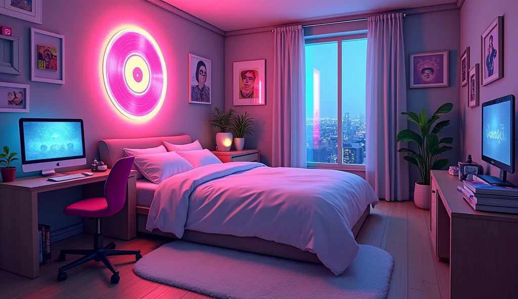 Anime Room Bed Cyberpunk Record Neon in the shape of soft cream