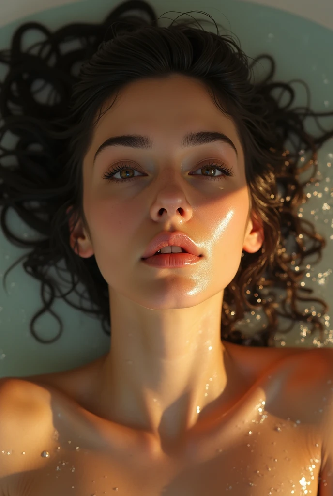 1girl,  , nude, lying in shower, water droplets, soft skin, detailed face, beautiful eyes, long eyelashes, delicate features, porcelain skin, vulnerable expression, cinematic lighting, realistic, photorealistic, masterpiece, 8k, ultra-detailed, sharp focus, studio lighting, vivid colors, warm color tones