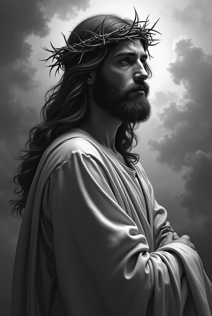 Black and grey tattoo of Jesus before being crucified