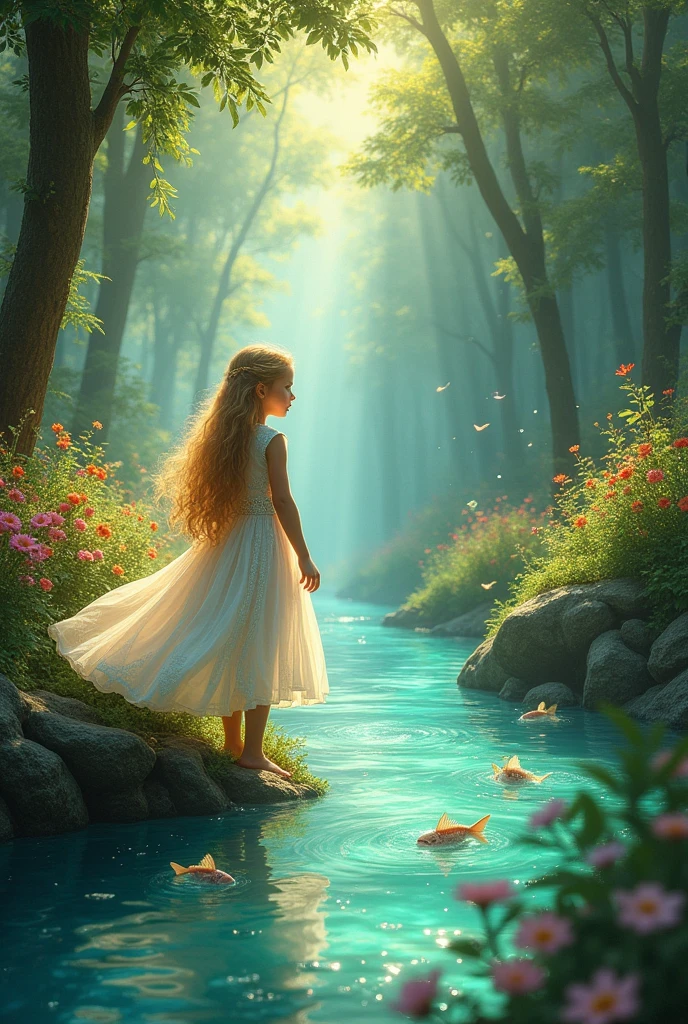 Create an image of a **The Enchanted River and the Power of a Pure Heart** for drawing