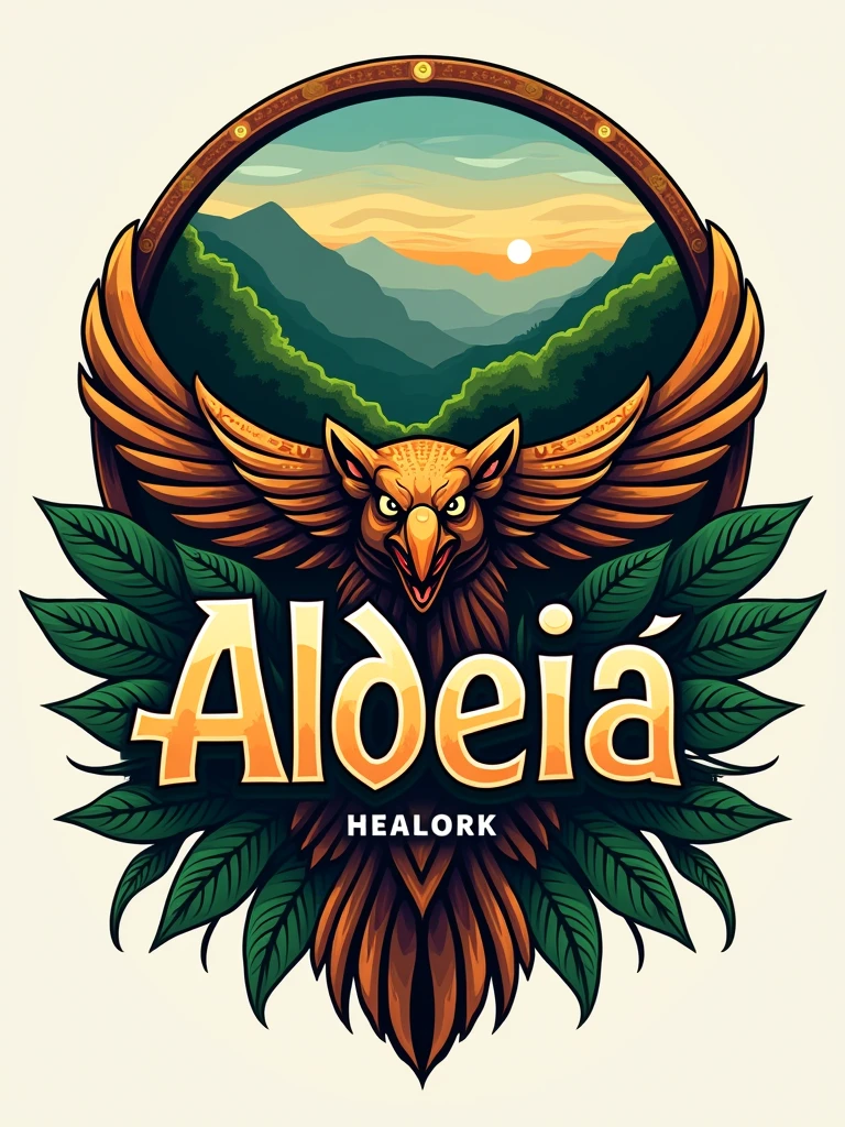 Create a sports logo with the name aldeia, indigenous theme