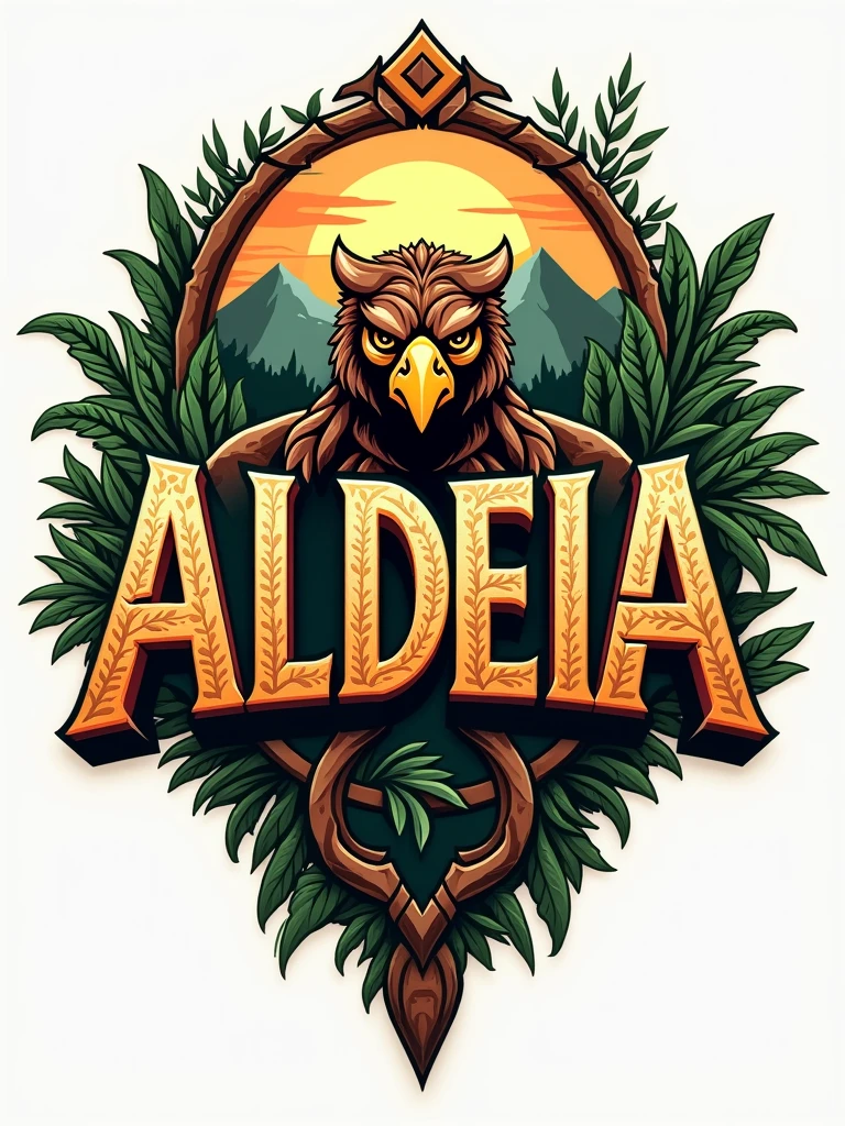 Create a sports logo with the name aldeia, indigenous theme