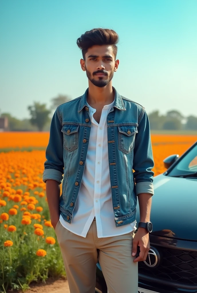 A hendsam 23 years Indian helthy rajput boy with modern dress at a tata