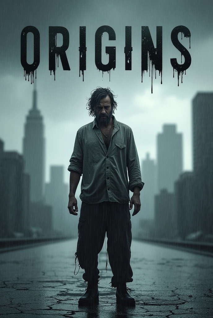 I want some poster a tittle ORIGINS picture a broken men in rain with big tittle liked movie poster