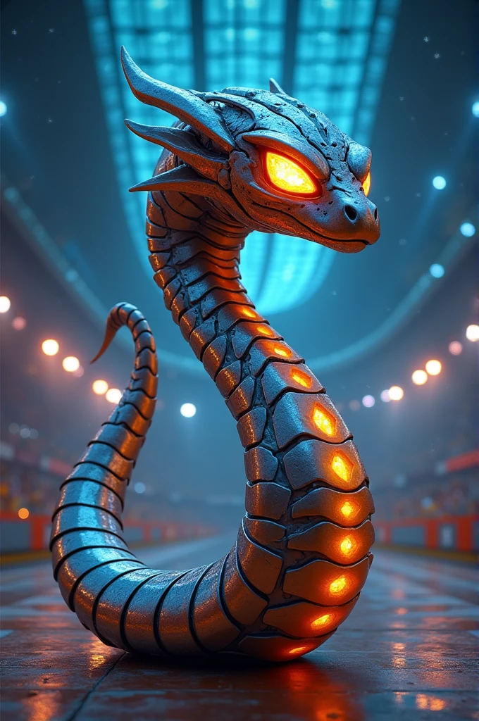 To create a snake as a mascot that is truly unique, shocking and that represents leadership, The number 8, and sport in an innovative way, here is a thought-out idea "out of the box":

### **General Concept:**
The snake can be drawn as a mixture of robotics and biology, incorporating elements of modernity and tradition. Instead of being a common snake, it is a biomechanical creature, that combines the natural elegance of a snake with the precision and power of a high-performance machine. 

### **Shape and Structure:**
- **cos:** The snake has a segmented body, with parts that seem to be made of a shiny metal alloy, resembling an armor. Each body segment is articulated, allowing for fluid and precise movements. These segments may have a shape that, when the snake moves, forma um padrão que lembra The number 8.
- **head:** The snake's head is large and angular, with eyes that shine intensely, perhaps in a vibrant color like blue or red. Its eyes can be multifaceted, reminiscent of those of an insect, symbolizing its strategic vision and leadership. The jaw is reinforced and can open in an impressive way, showing an interior with a bright coloration, that can represent pure energy.
- **Tailpussy:** The snake's tail is sharp and can split at both ends when needed, creating an even more dynamic and powerful image. The division of the tail can be used in movements that create shapes that resemble an 8, or even during symbolic competitions, as if it were "writing" The number 8 no ar.

### **Symbolism of the 8:**
- **motion:** The snake moves in precise and repetitive patterns, formando The number 8 com seus movimentos sinuosos durante suas aparições. When stationary, a cobra pode se enrolar sobre si mesma de forma a criar a silhueta dThe number 8.
- **marks:** The scales on top of the snake are adorned with geometric patterns that form a stylized number 8. These patterns shine intensely so