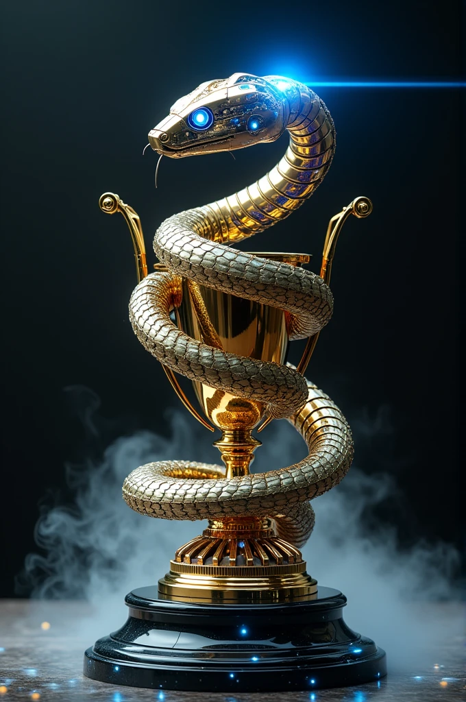Create a robotic snake coiled into a figure eight in a trophy
