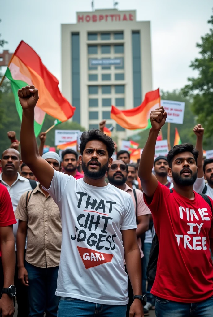 Generate an image of protest who are protesting for justice of internee doctor who got raped in an Indian hospital